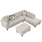 Divano Sezionale a L a 7 Posti Grigio Chiaro con Chaise Reversibile e Pouf Contenitore