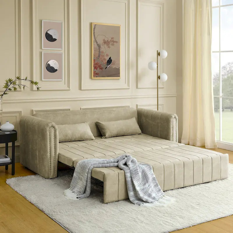 Divano Letto Estraibile 3-in-1 in Velluto Nero/Beige/Arancione/Grigio con Cassetti, 3 Posti
