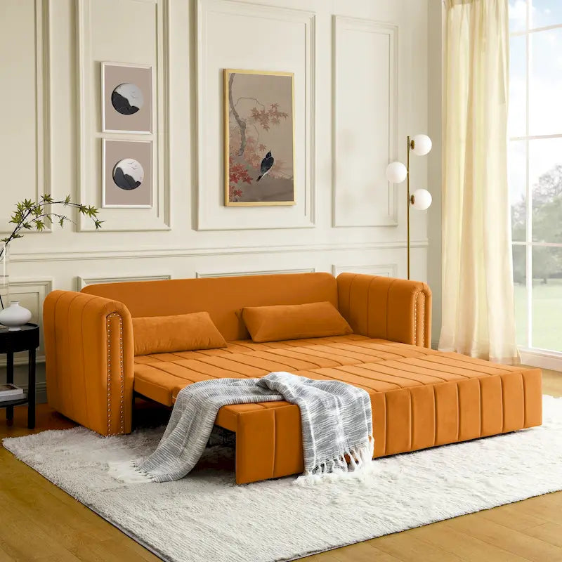 Divano Letto Estraibile 3-in-1 in Velluto Nero/Beige/Arancione/Grigio con Cassetti, 3 Posti