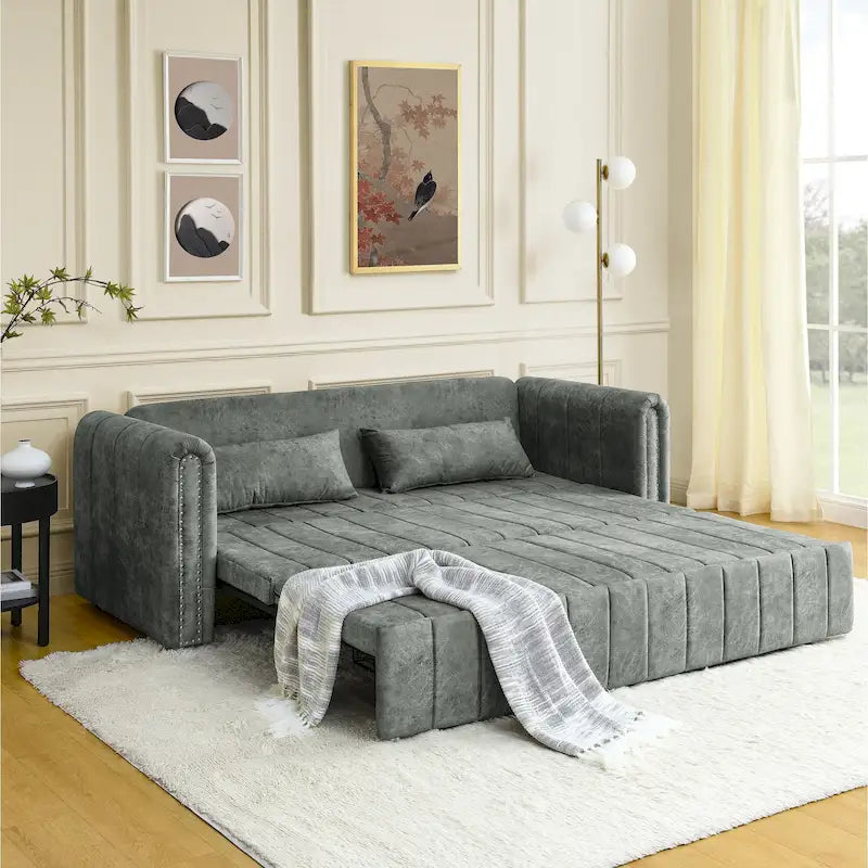 Divano Letto Estraibile 3-in-1 in Velluto Nero/Beige/Arancione/Grigio con Cassetti, 3 Posti