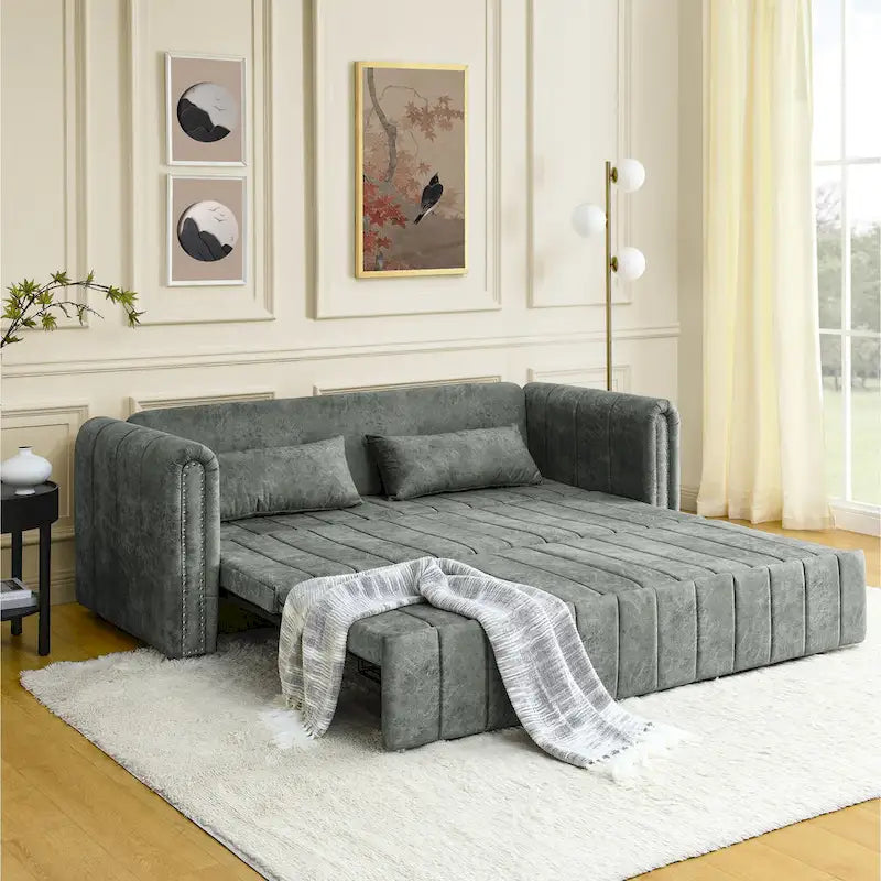 Modern 68  Foam 3 in 1 Pull-Out 3-seaters Bed Sleeper Sofa with Copper Nails and Two Drawers