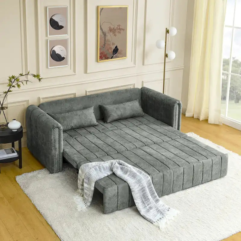 Divano Letto Estraibile 3-in-1 in Velluto Nero/Beige/Arancione/Grigio con Cassetti, 3 Posti