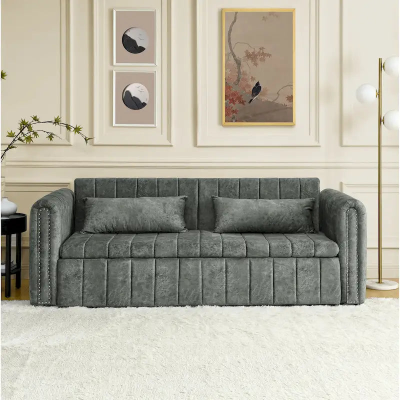 Divano Letto Estraibile 3-in-1 in Velluto Nero/Beige/Arancione/Grigio con Cassetti, 3 Posti