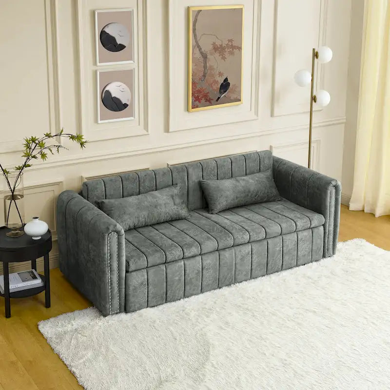 Divano Letto Estraibile 3-in-1 in Velluto Nero/Beige/Arancione/Grigio con Cassetti, 3 Posti