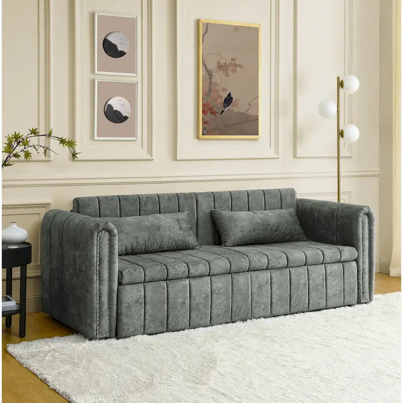 Divano Letto Estraibile 3-in-1 in Velluto Nero/Beige/Arancione/Grigio con Cassetti, 3 Posti
