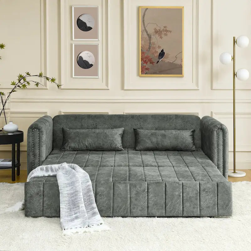 Divano Letto Estraibile 3-in-1 in Velluto Nero/Beige/Arancione/Grigio con Cassetti, 3 Posti