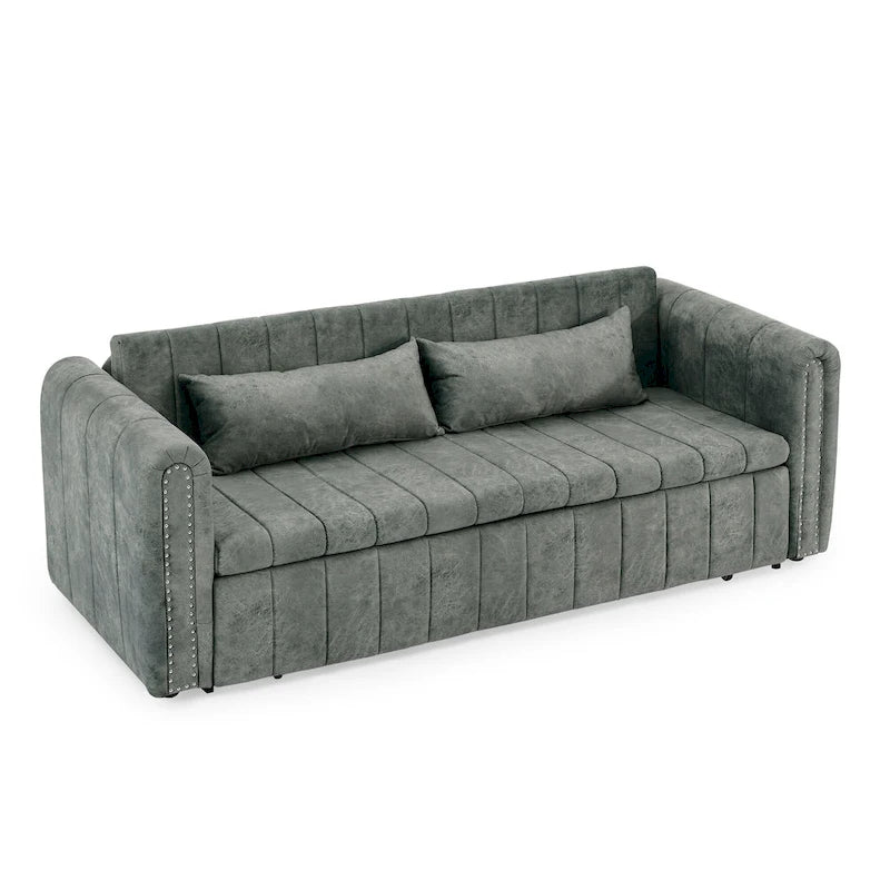 Divano Letto Estraibile 3-in-1 in Velluto Nero/Beige/Arancione/Grigio con Cassetti, 3 Posti