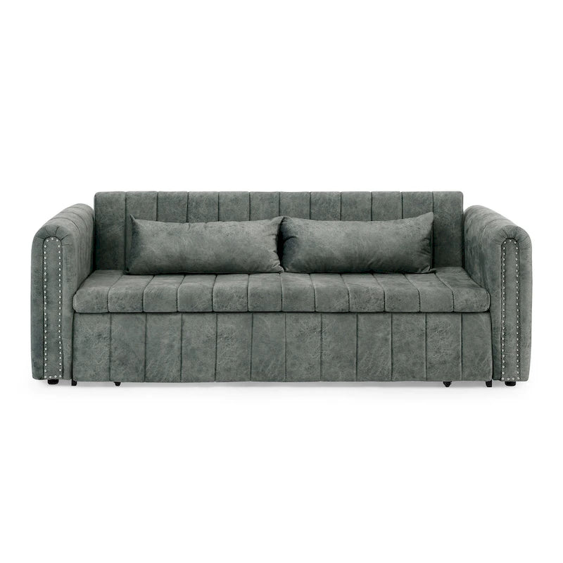 Divano Letto Estraibile 3-in-1 in Velluto Nero/Beige/Arancione/Grigio con Cassetti, 3 Posti