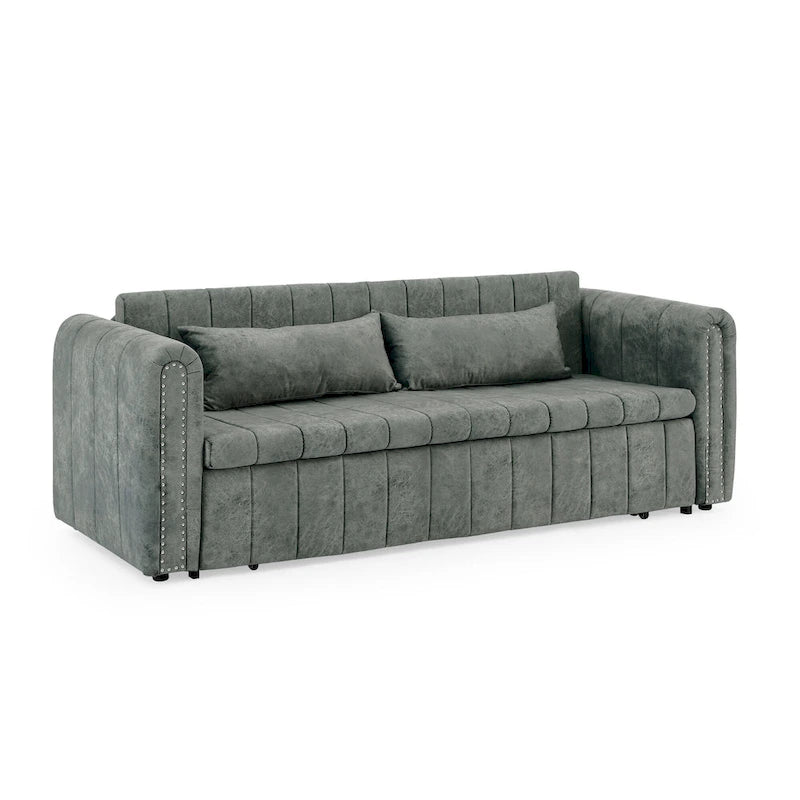 Divano Letto Estraibile 3-in-1 in Velluto Nero/Beige/Arancione/Grigio con Cassetti, 3 Posti