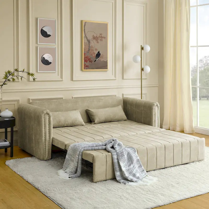 Divano Letto Estraibile 3-in-1 in Velluto Nero/Beige/Arancione/Grigio con Cassetti, 3 Posti
