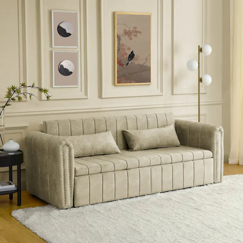 Divano Letto Estraibile 3-in-1 in Velluto Nero/Beige/Arancione/Grigio con Cassetti, 3 Posti