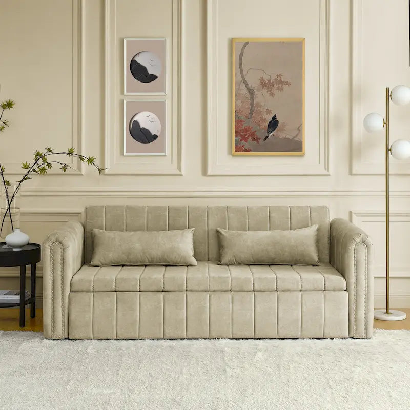 Divano Letto Estraibile 3-in-1 in Velluto Nero/Beige/Arancione/Grigio con Cassetti, 3 Posti