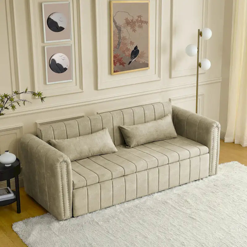 Divano Letto Estraibile 3-in-1 in Velluto Nero/Beige/Arancione/Grigio con Cassetti, 3 Posti