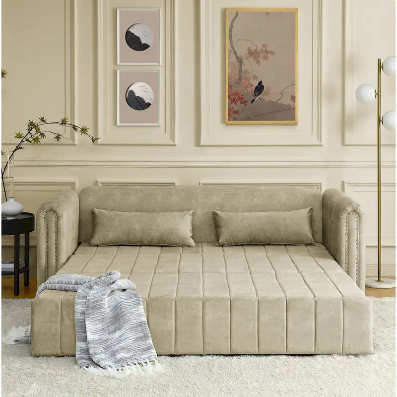 Divano Letto Estraibile 3-in-1 in Velluto Nero/Beige/Arancione/Grigio con Cassetti, 3 Posti