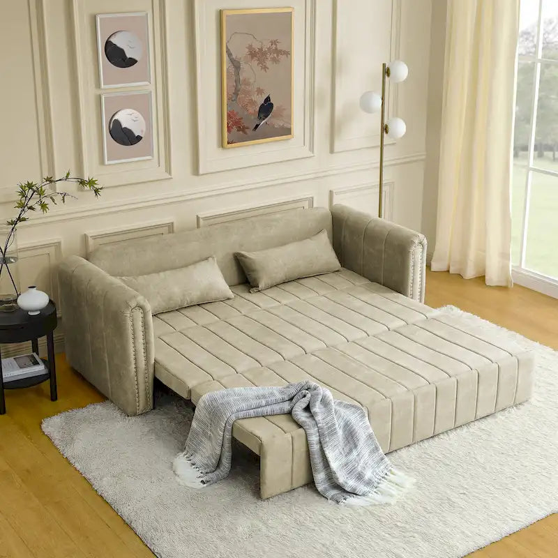 Divano Letto Estraibile 3-in-1 in Velluto Nero/Beige/Arancione/Grigio con Cassetti, 3 Posti
