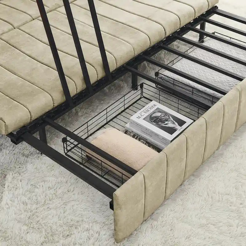 Divano Letto Estraibile 3-in-1 in Velluto Nero/Beige/Arancione/Grigio con Cassetti, 3 Posti