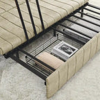 Divano Letto Estraibile 3-in-1 in Velluto Nero/Beige/Arancione/Grigio con Cassetti, 3 Posti