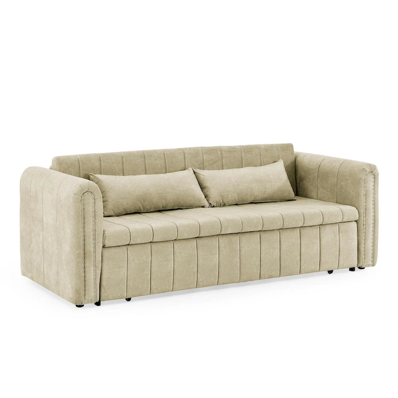 Divano Letto Estraibile 3-in-1 in Velluto Nero/Beige/Arancione/Grigio con Cassetti, 3 Posti