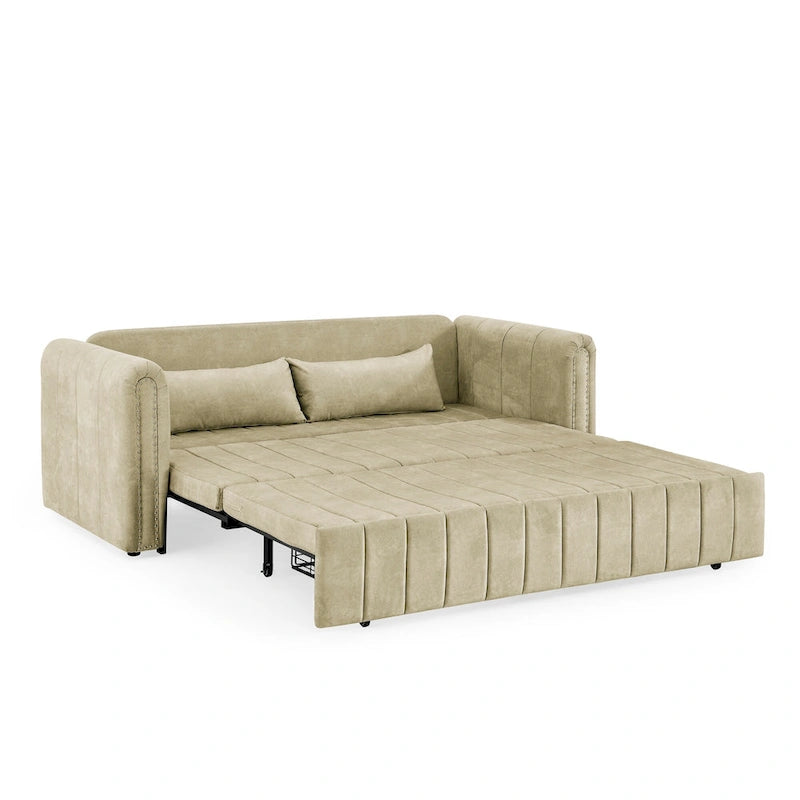 Divano Letto Estraibile 3-in-1 in Velluto Nero/Beige/Arancione/Grigio con Cassetti, 3 Posti