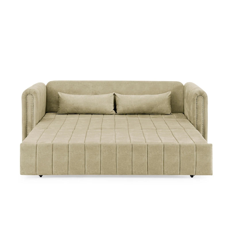 Divano Letto Estraibile 3-in-1 in Velluto Nero/Beige/Arancione/Grigio con Cassetti, 3 Posti