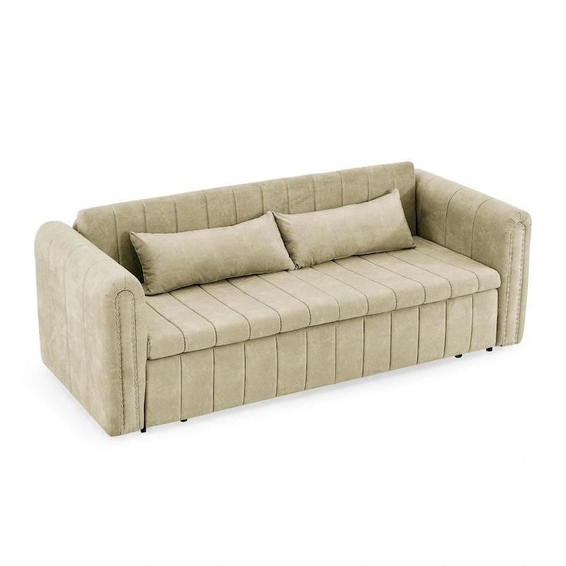 Divano Letto Estraibile 3-in-1 in Velluto Nero/Beige/Arancione/Grigio con Cassetti, 3 Posti