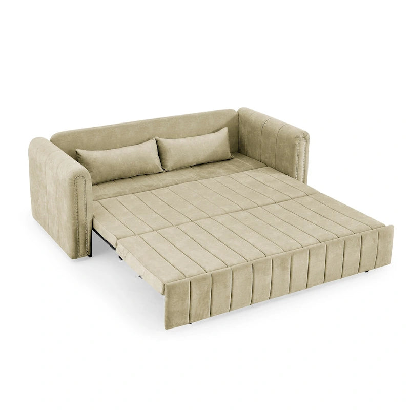 Divano Letto Estraibile 3-in-1 in Velluto Nero/Beige/Arancione/Grigio con Cassetti, 3 Posti