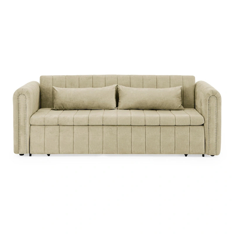 Divano Letto Estraibile 3-in-1 in Velluto Nero/Beige/Arancione/Grigio con Cassetti, 3 Posti