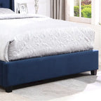Letto con piattaforma e testiera ad ali, trapuntato a bottoni, grigio / beige / blu, per letto matrimoniale a due piazze