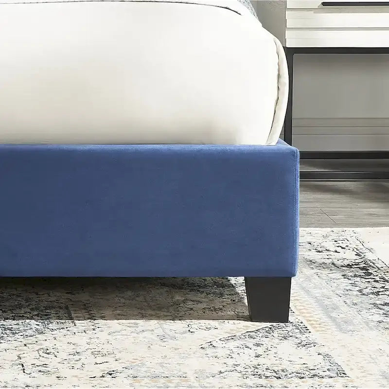 Letto con piattaforma e testiera ad ali, trapuntato a bottoni, grigio / beige / blu, per letto matrimoniale a due piazze