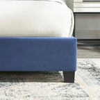 Letto con piattaforma e testiera ad ali, trapuntato a bottoni, grigio / beige / blu, per letto matrimoniale a due piazze