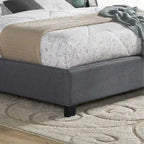Letto con piattaforma e testiera ad ali, trapuntato a bottoni, grigio / beige / blu, per letto matrimoniale a due piazze