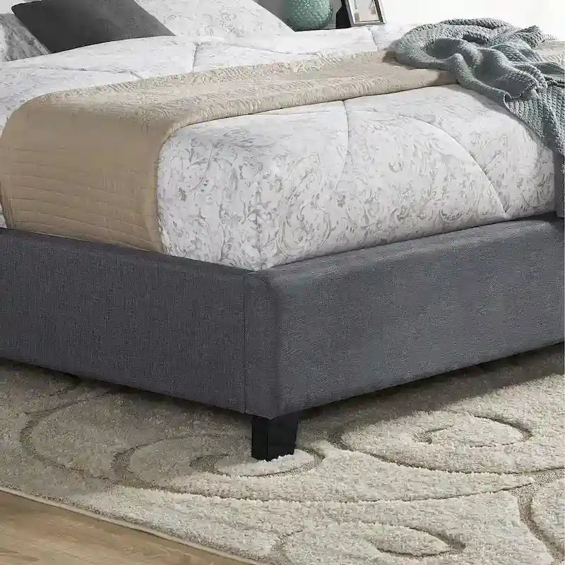 Letto con piattaforma e testiera ad ali, trapuntato a bottoni, grigio / beige / blu, per letto matrimoniale a due piazze
