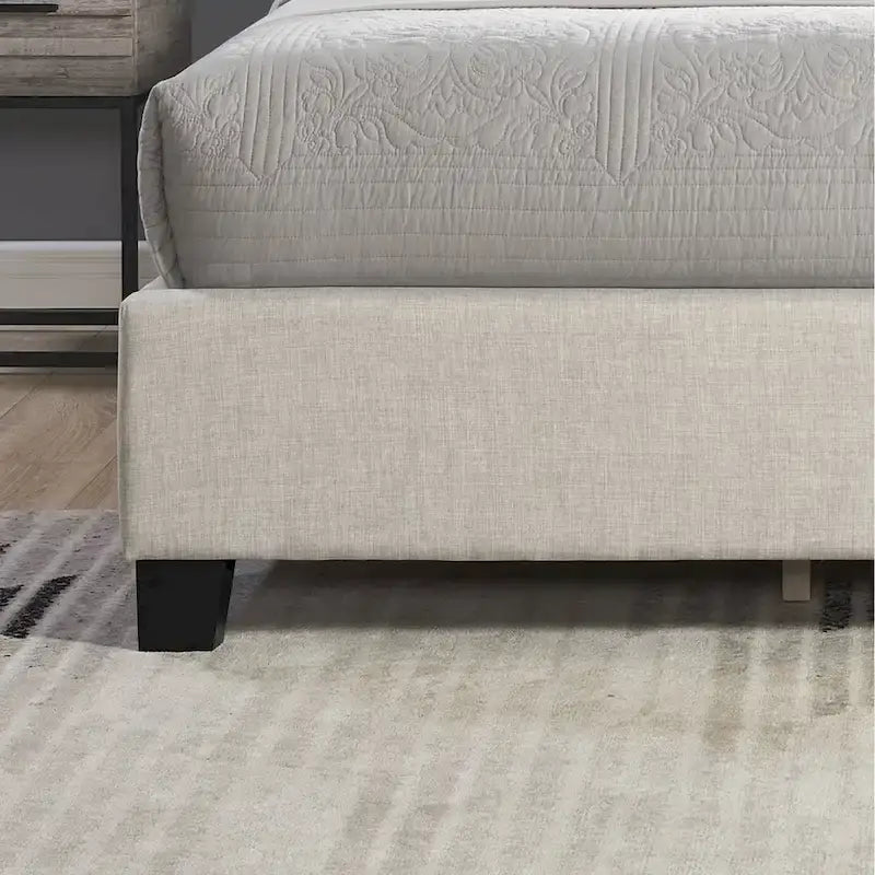 Letto con piattaforma e testiera ad ali, trapuntato a bottoni, grigio / beige / blu, per letto matrimoniale a due piazze