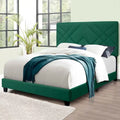 Letto a piattaforma Queen in velluto verde con testiera imbottita, 2 persone