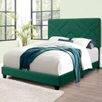 Letto a piattaforma Queen in velluto verde con testiera imbottita, 2 persone