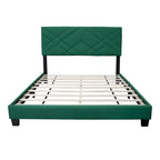Letto a piattaforma Queen in velluto verde con testiera imbottita, 2 persone