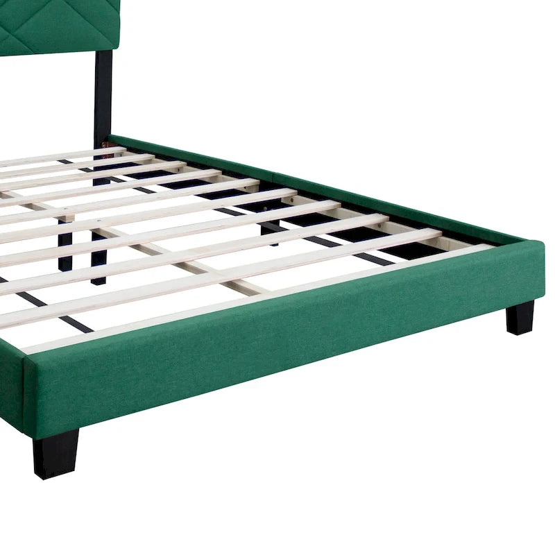 Letto a piattaforma Queen in velluto verde con testiera imbottita, 2 persone