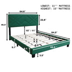 Letto a piattaforma Queen in velluto verde con testiera imbottita, 2 persone
