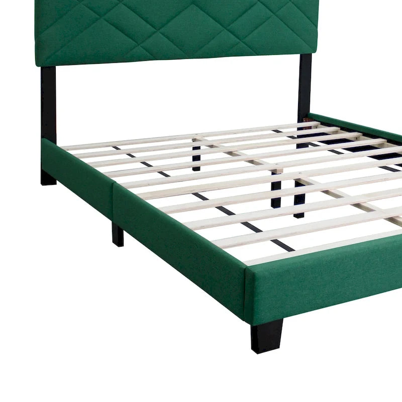 Letto a piattaforma Queen in velluto verde con testiera imbottita, 2 persone