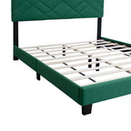 Letto a piattaforma Queen in velluto verde con testiera imbottita, 2 persone