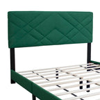 Letto a piattaforma Queen in velluto verde con testiera imbottita, 2 persone
