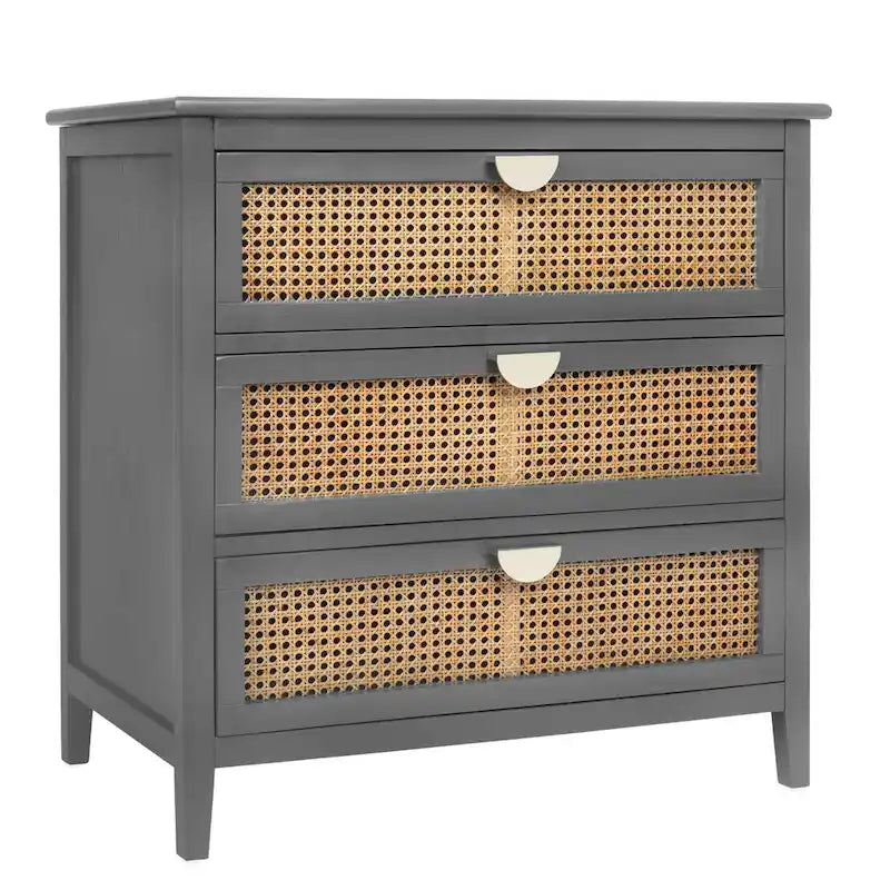 Cassettiera a 3 cassetti in rattan verde/grigio, monoutente
