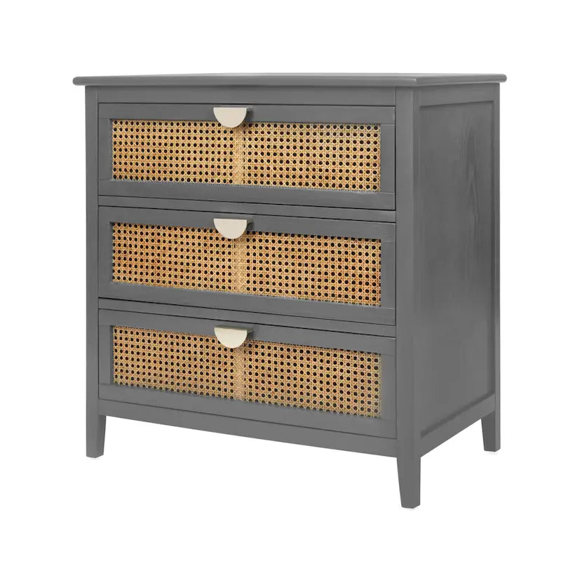 Cassettiera a 3 cassetti in rattan verde/grigio, monoutente