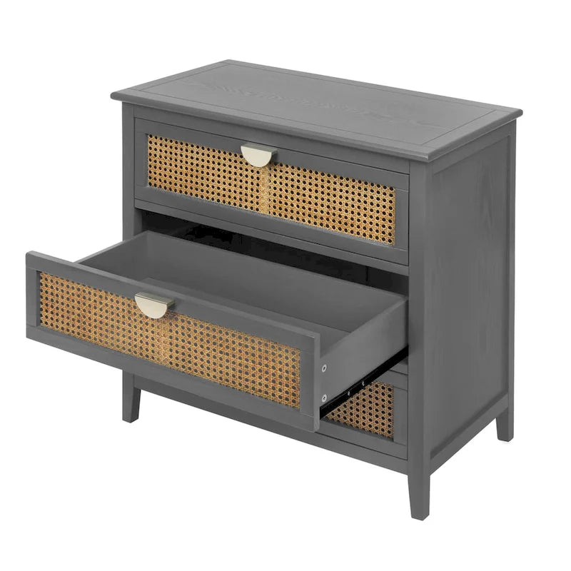 Cassettiera a 3 cassetti in rattan verde/grigio, monoutente