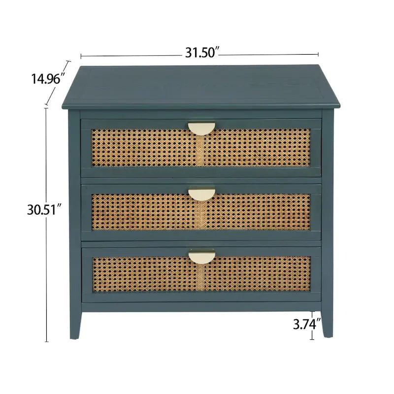 Cassettiera a 3 cassetti in rattan verde/grigio, monoutente
