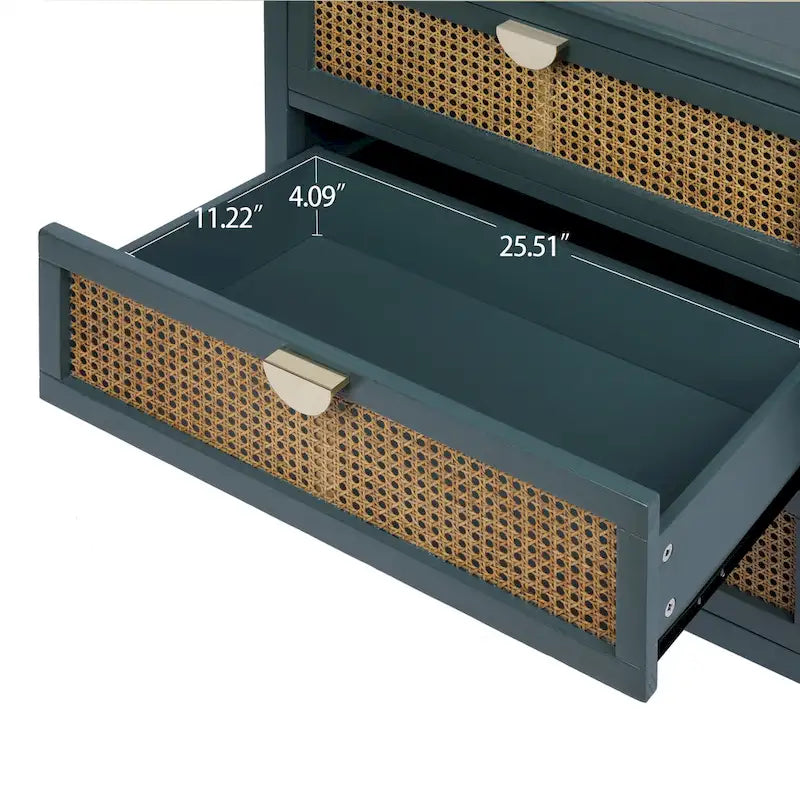 Cassettiera a 3 cassetti in rattan verde/grigio, monoutente