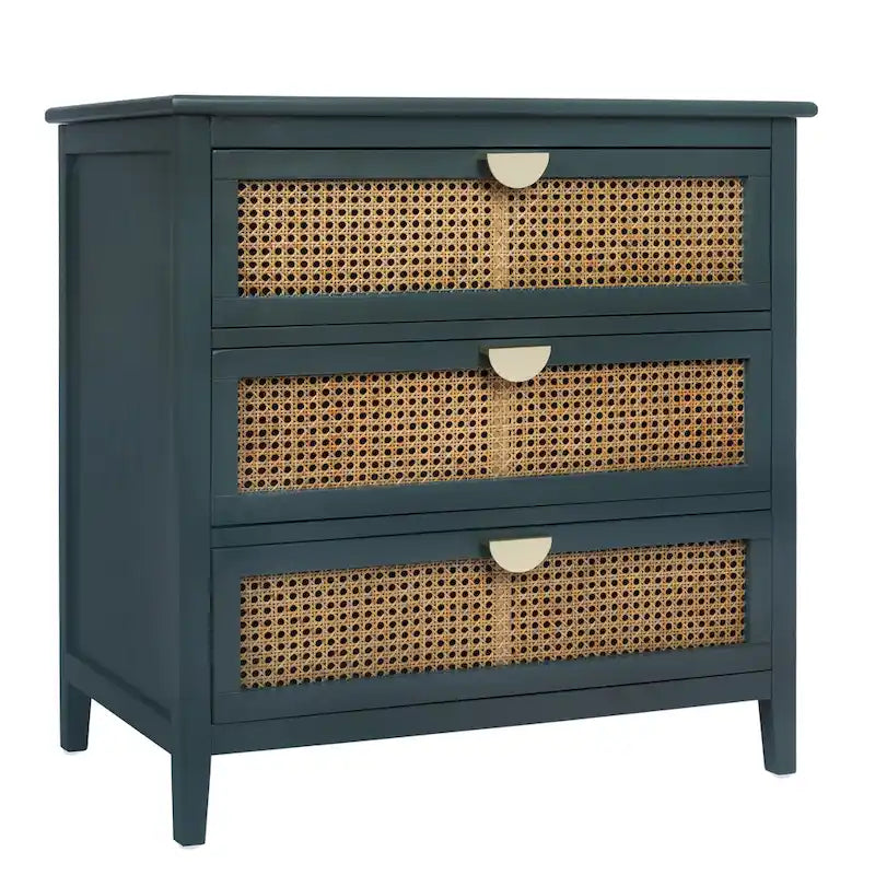 Cassettiera a 3 cassetti in rattan verde/grigio, monoutente