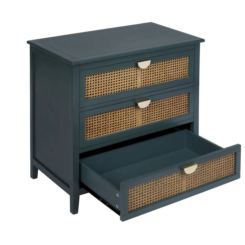 Cassettiera a 3 cassetti in rattan verde/grigio, monoutente