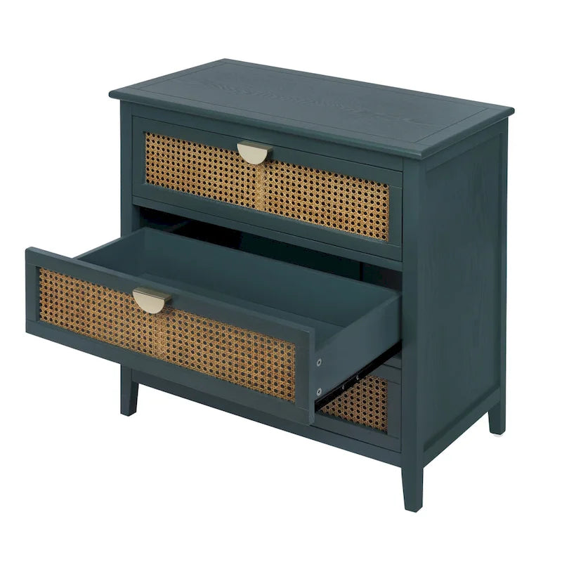 Cassettiera a 3 cassetti in rattan verde/grigio, monoutente