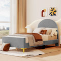 Letto a piattaforma singolo in velluto grigio/beige/rosa con testiera semicircolare, 1 posto